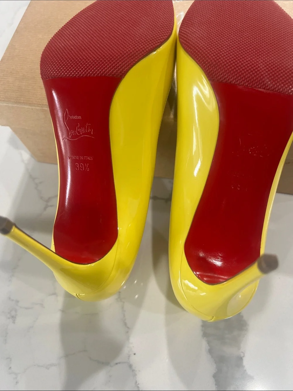 Christian Louboutin Yellow Patent Pointed Toe Pumps - Picture 10 of 16